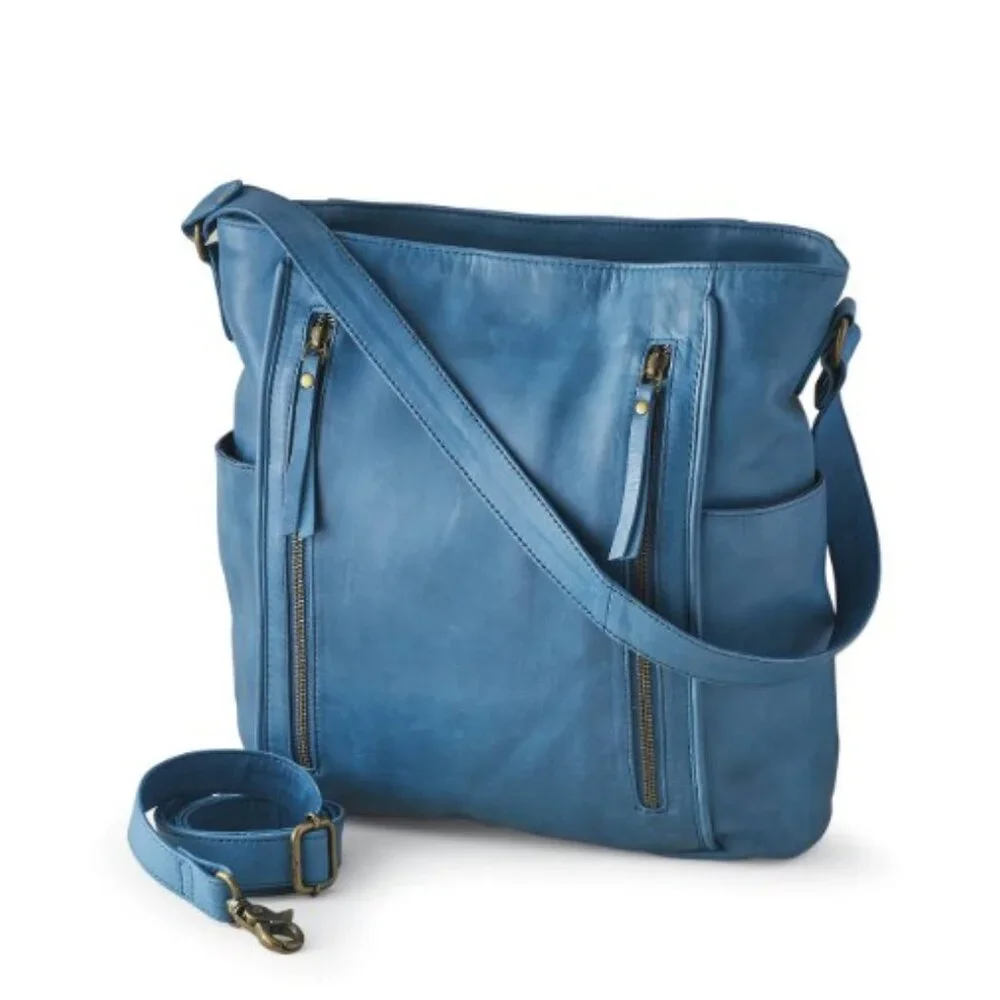 Like New NorthStyle Zip Genuine Leather Blue Color Shoulder Bag